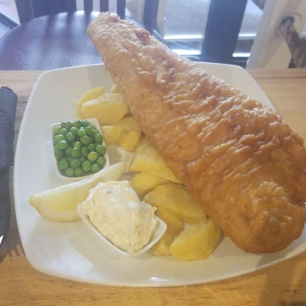 fish and chips at a traditional restaurant