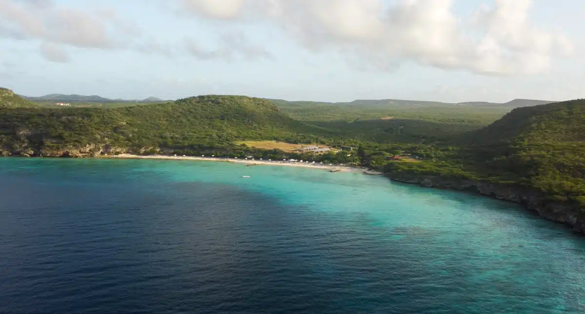 stunning drone shot of the curacao coastline