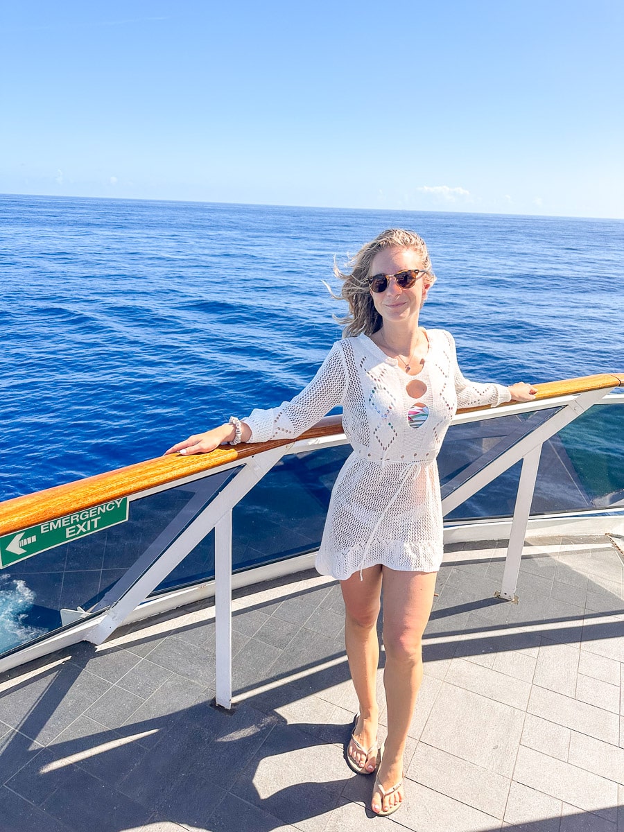 picture of the author standing on deck of the msc divina ship discussed in this cruise review