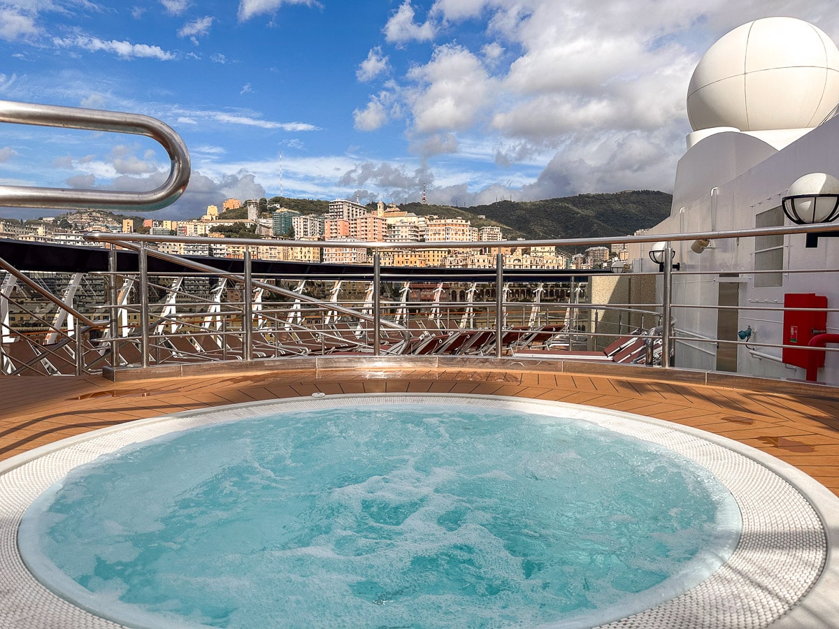 whilpool on the last deck of the msc divina with a view over genoa