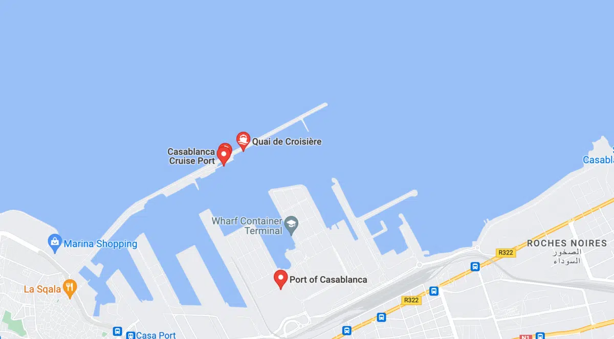 aereal picture of the casablanca cruise port and some information