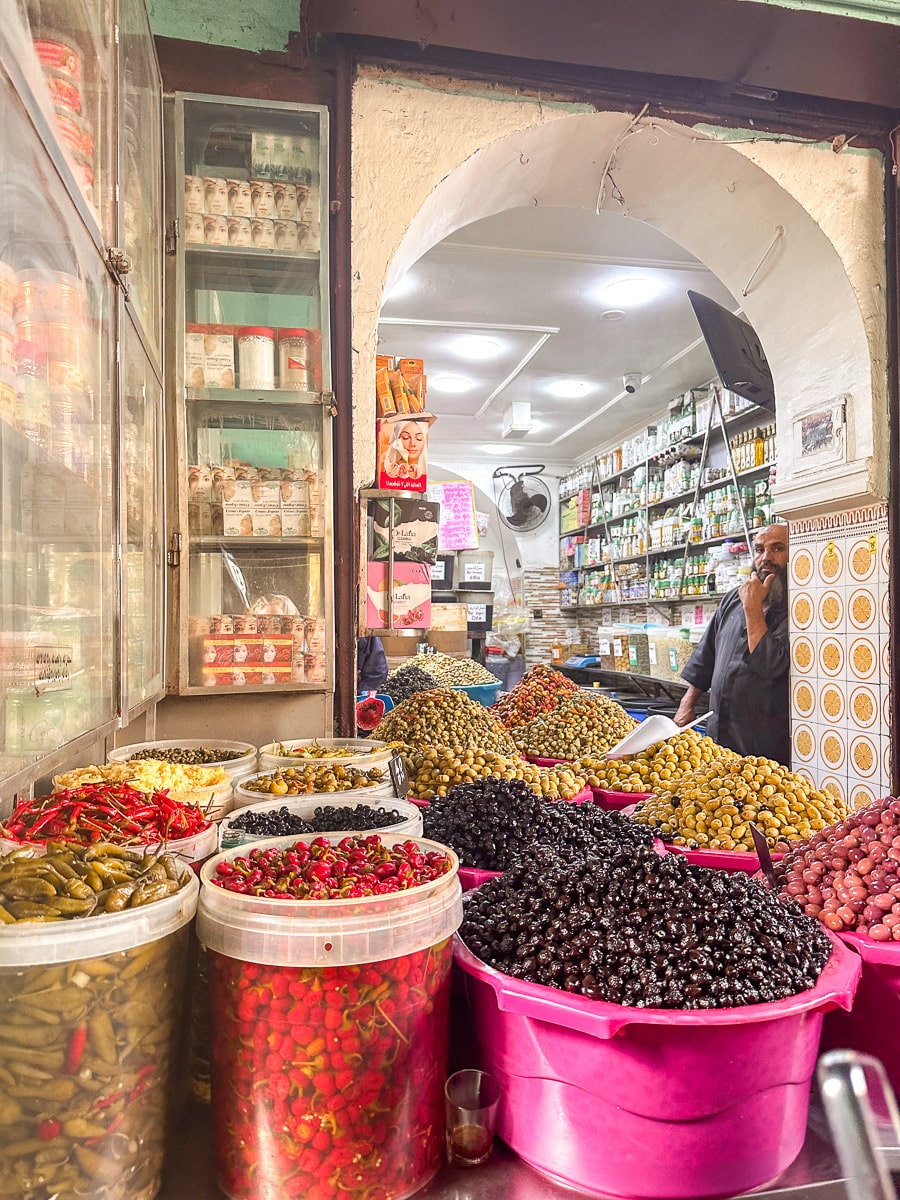 old medina of casablanca on the olive market with lots of olives