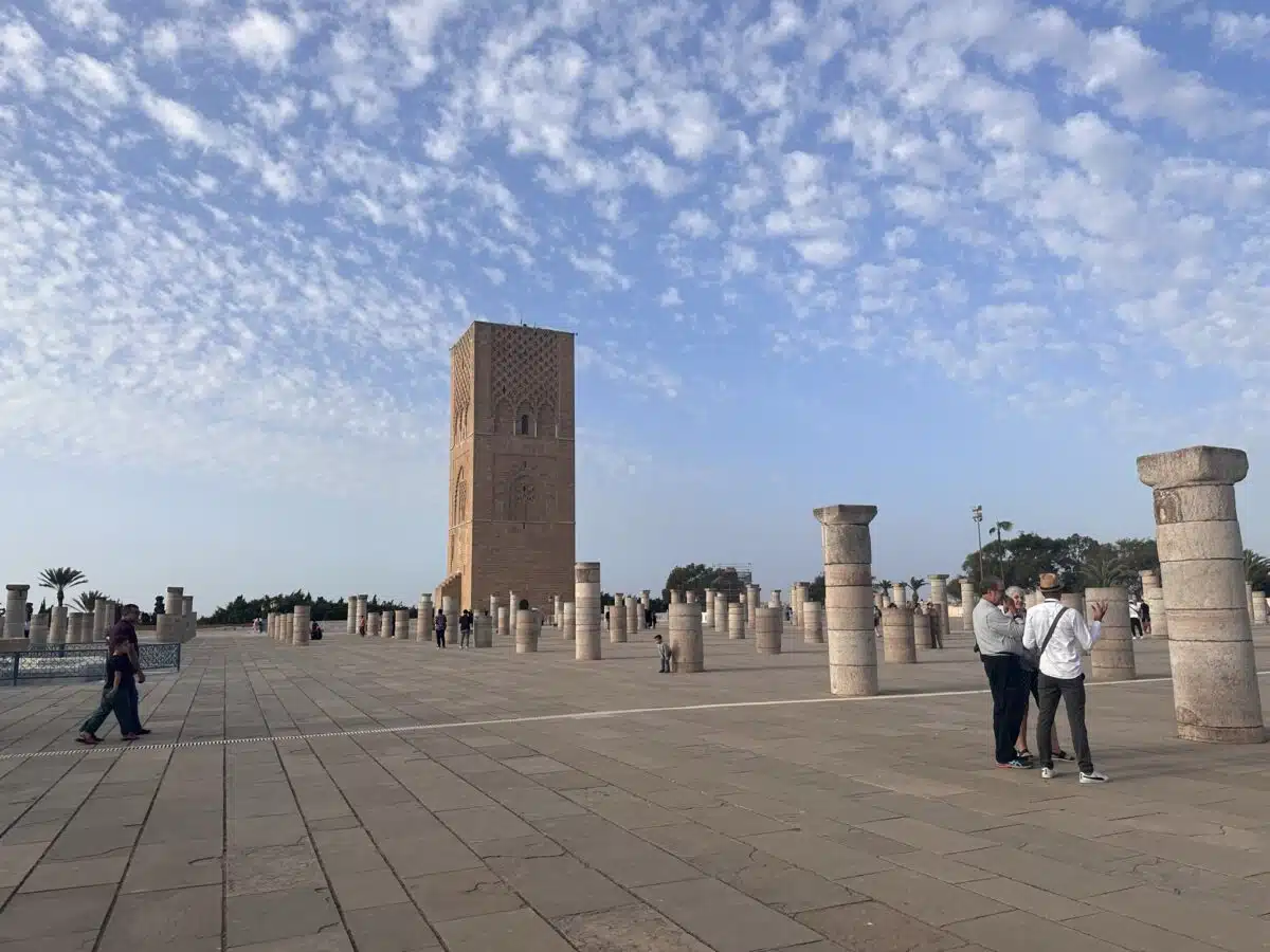 amazing hassan tower with blue skies in the background in rabat
