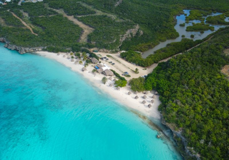 drone shot of cas abao beach