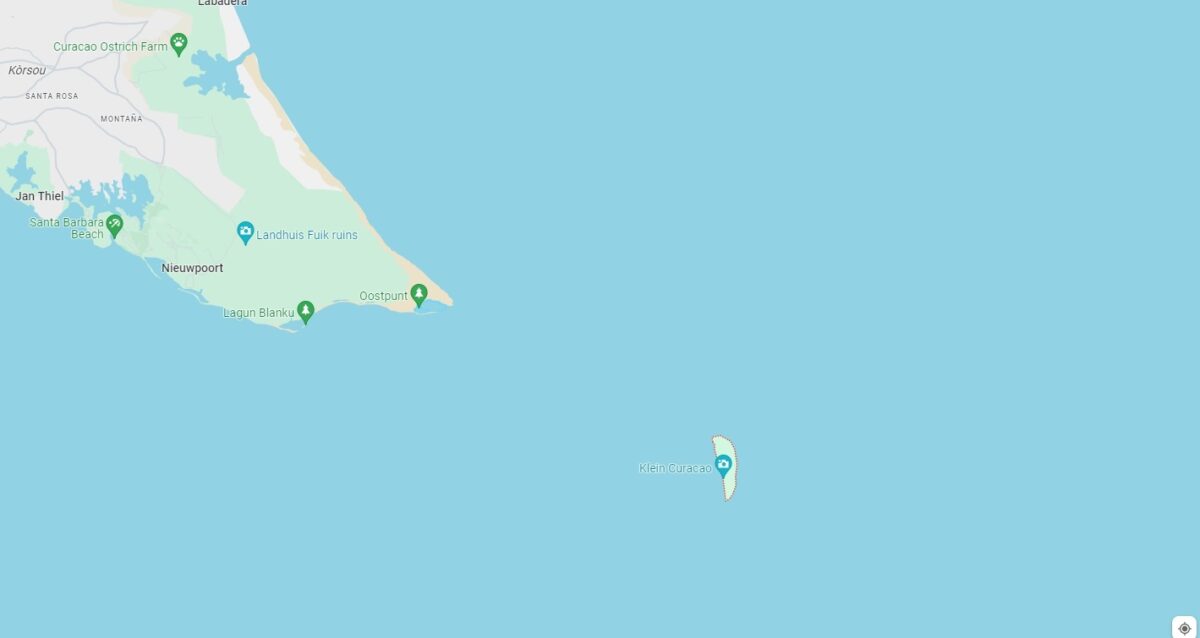 map showing the location of the island klein curacao with distance to curacao island