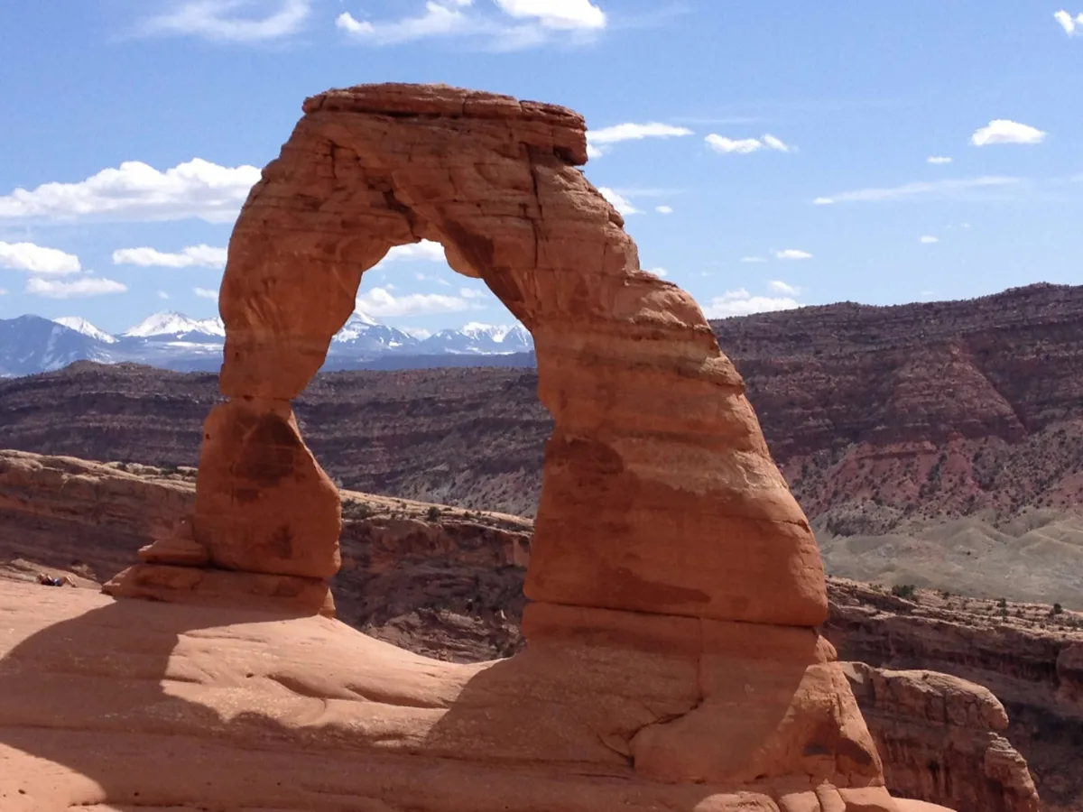 beautiful huge arch from orange stones in a national park
