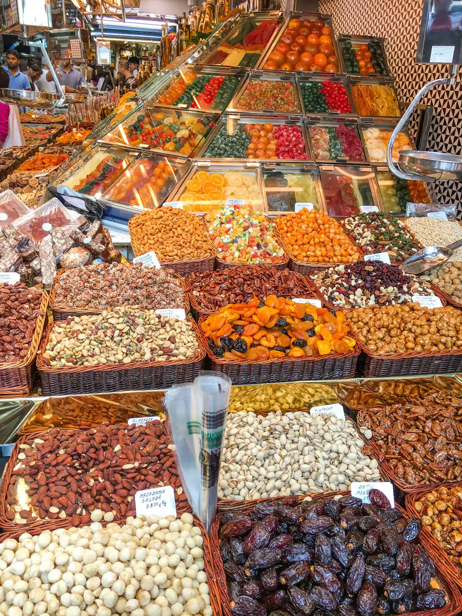 picture of nuts and sweets at a fruit market