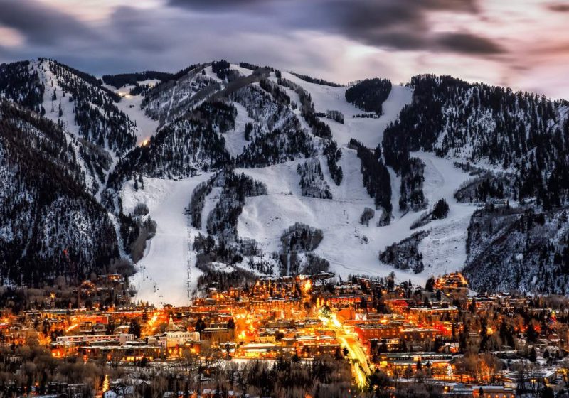 aspen colorado mountain and town in the evening