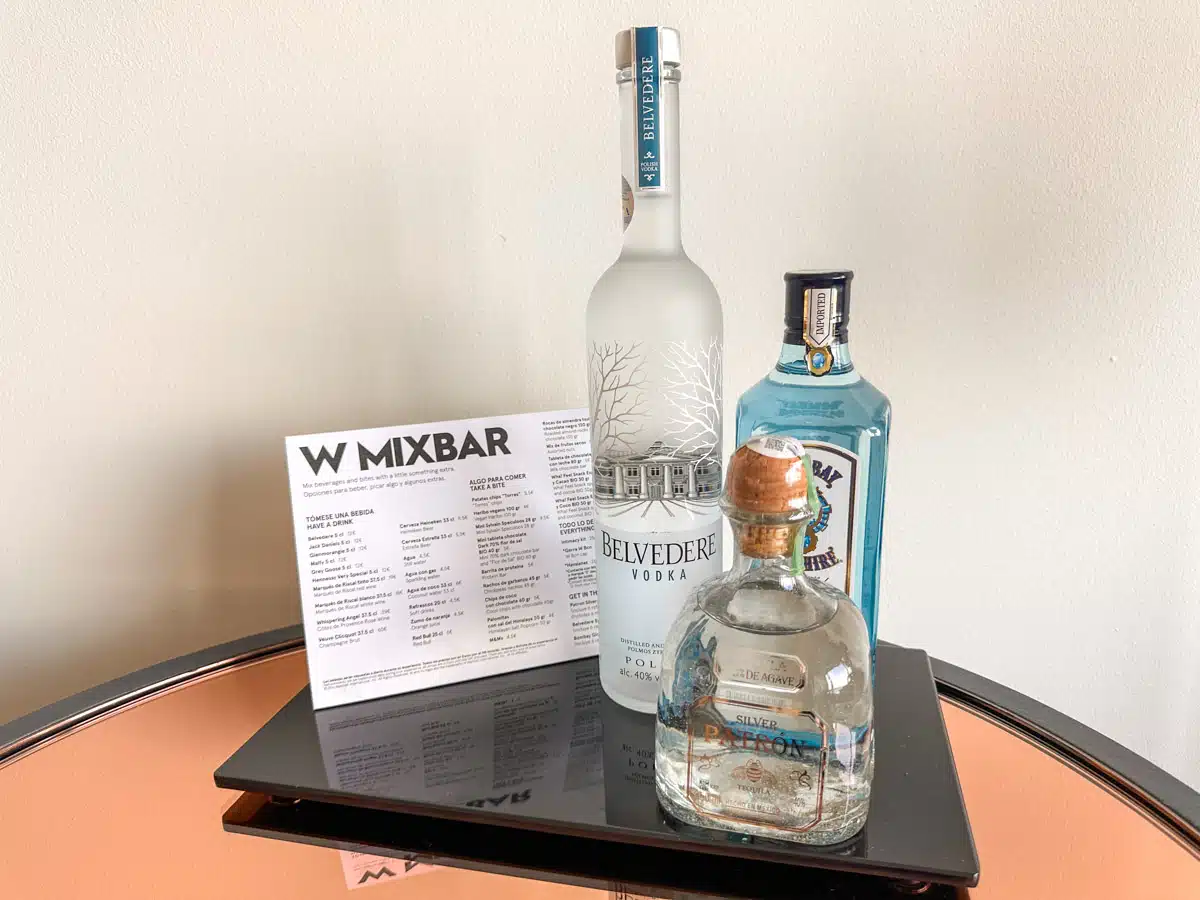 w mixbar of vodka and gin in the hotel in barcelona