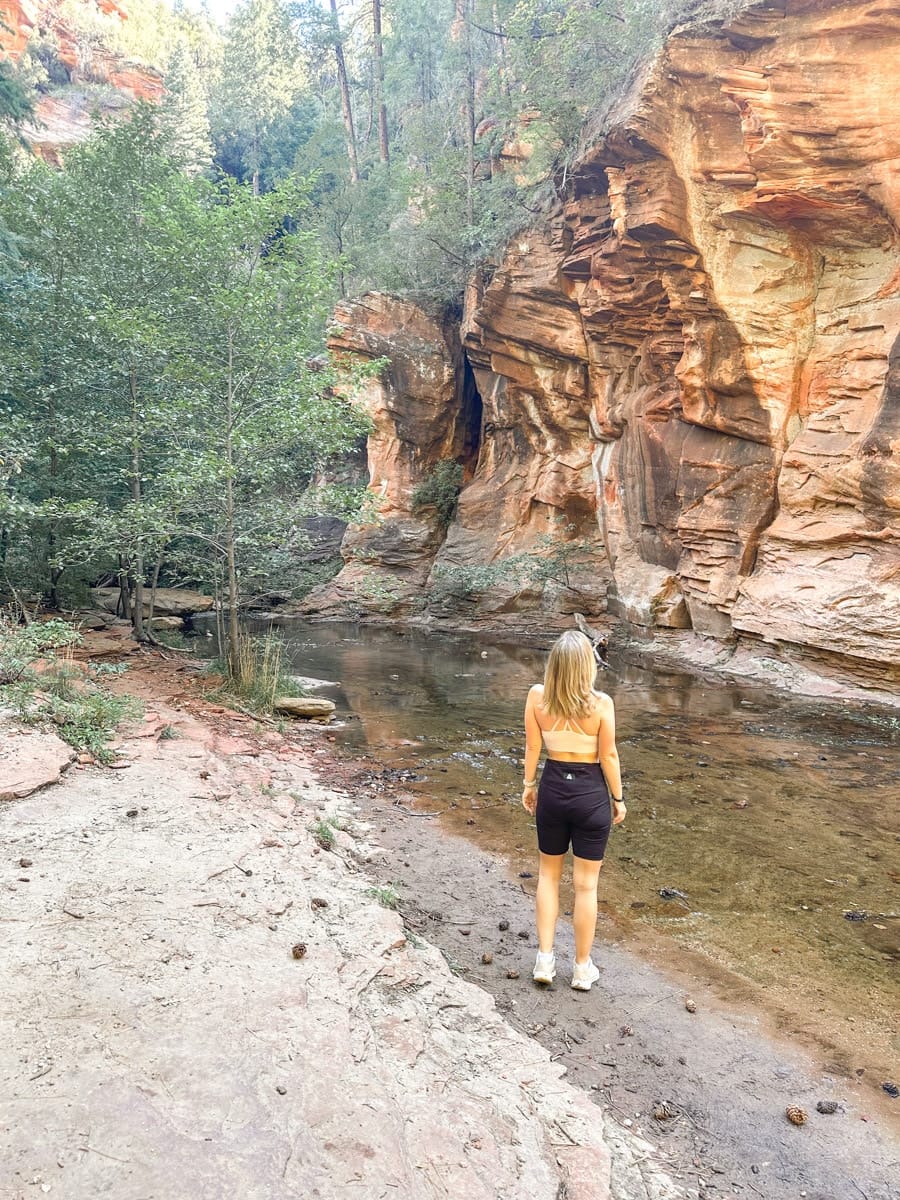 the author's wife hiking the west fork trail in sedona