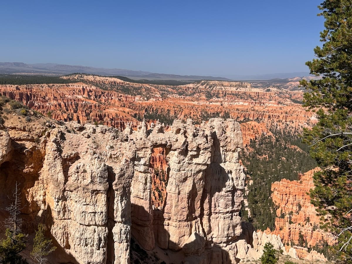 stunning view of some white hoodoos in bryce canyon, with the orange one's in the background
