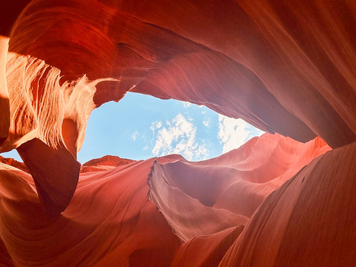 beautiful picture of the antelope canyon with clear blue sky above
