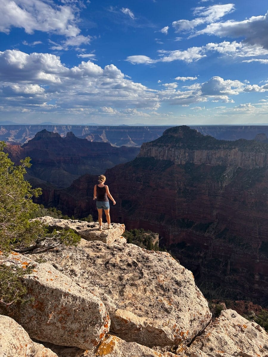 the author'sw fie overlooking the depths of the grand canyon north rim