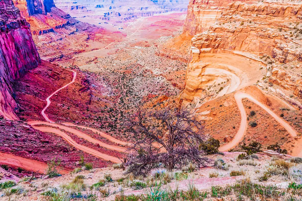 beautiful switchbacks of the shafer trail in moab
