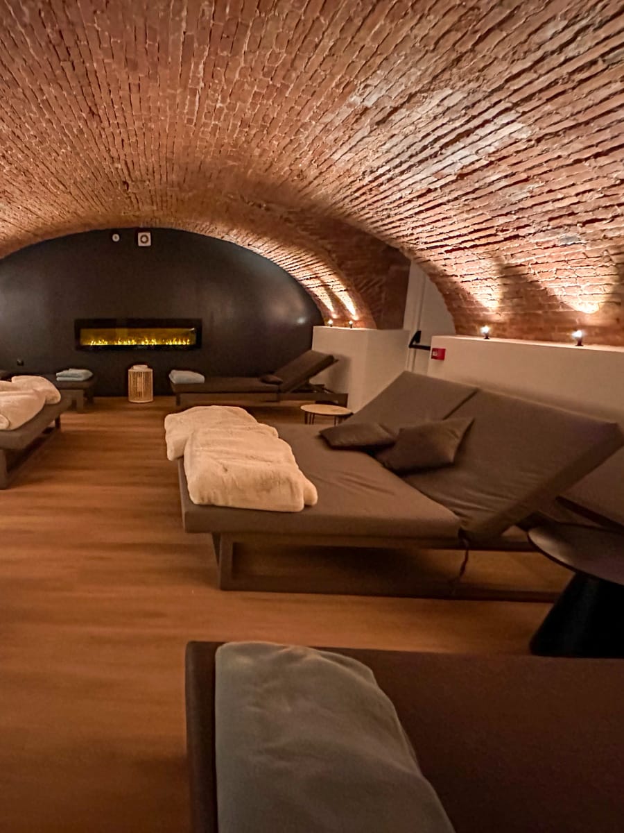 cozy resting room in an underground wine cellar